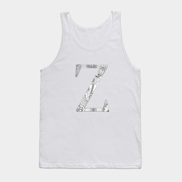 Henna Alphabet Z / Henna Letter Z - Black Henna Line Art Tank Top by Tilila